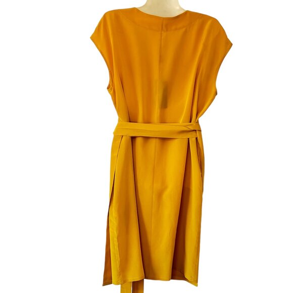LILYSILK Silk Wrap Dress Sun Yellow Side Pockets Cap Sleeve Size M - Picture 4 of 15